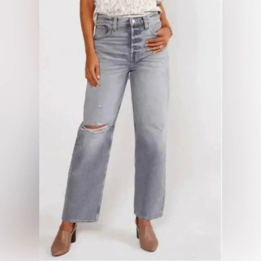 Etica Tyler Vintage Straight Grey High Waist Distressed Jeans Size 31- NWT‎